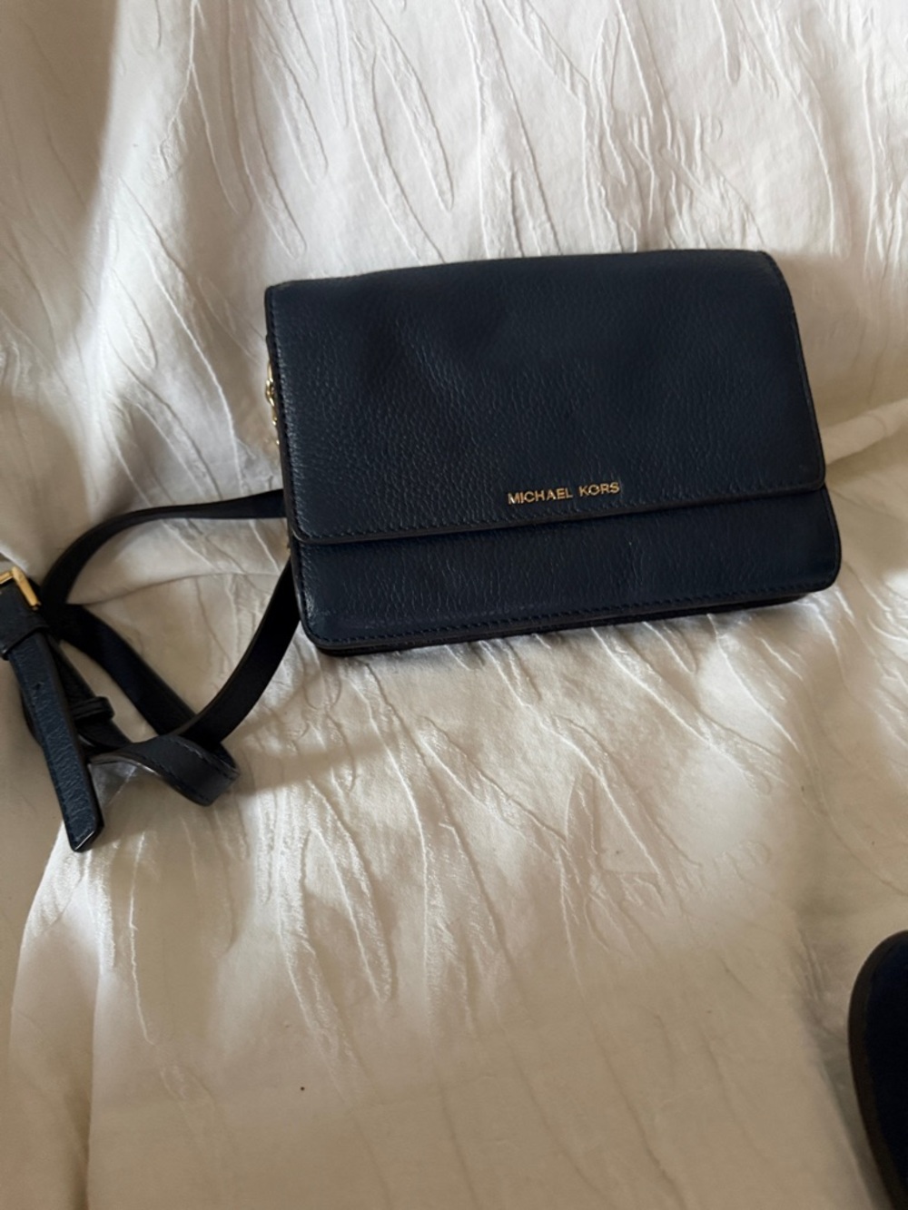 Michael Kors Black Leather Crossbody with Gold Hardware